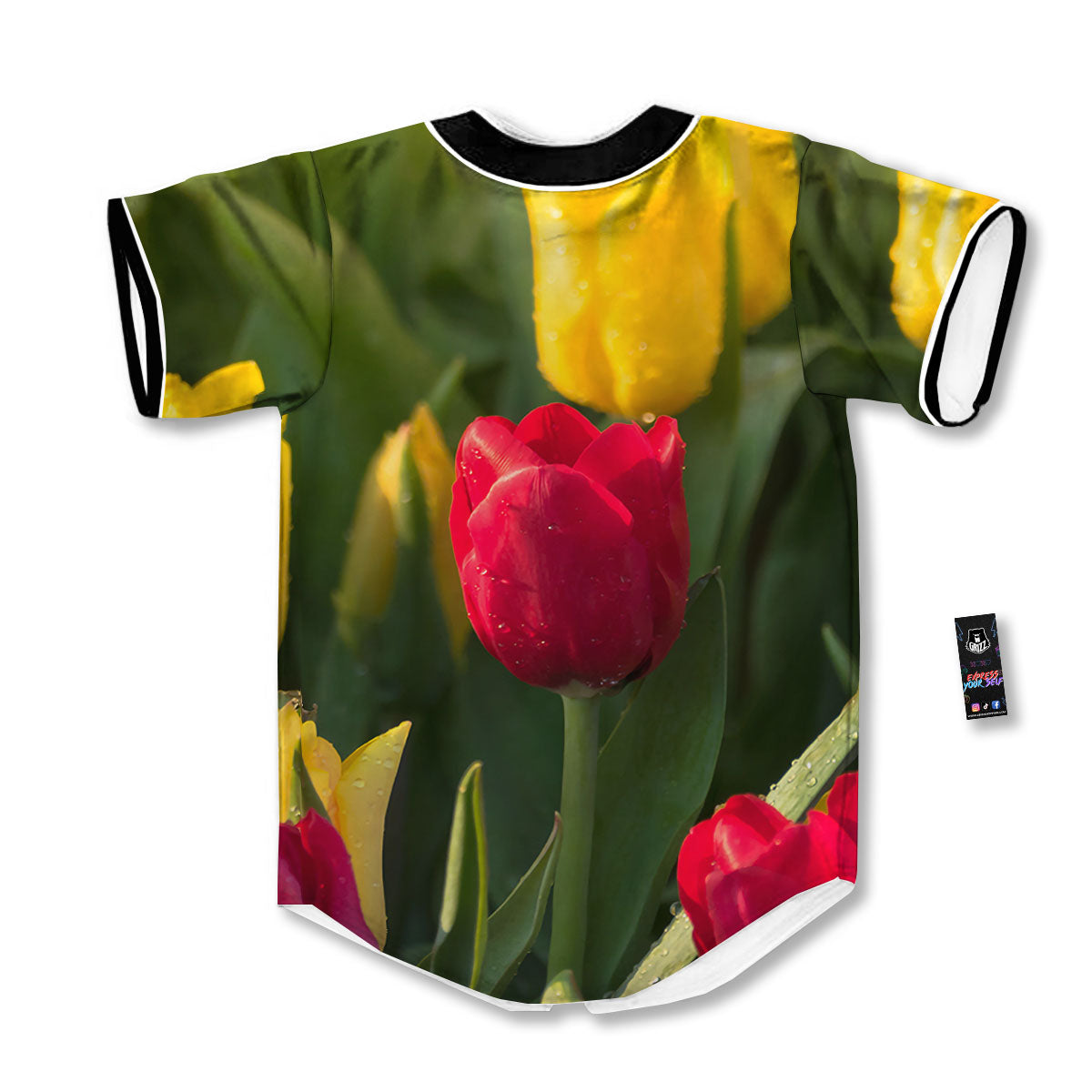 Tulip Yellow And Red Print Baseball Jersey-grizzshop
