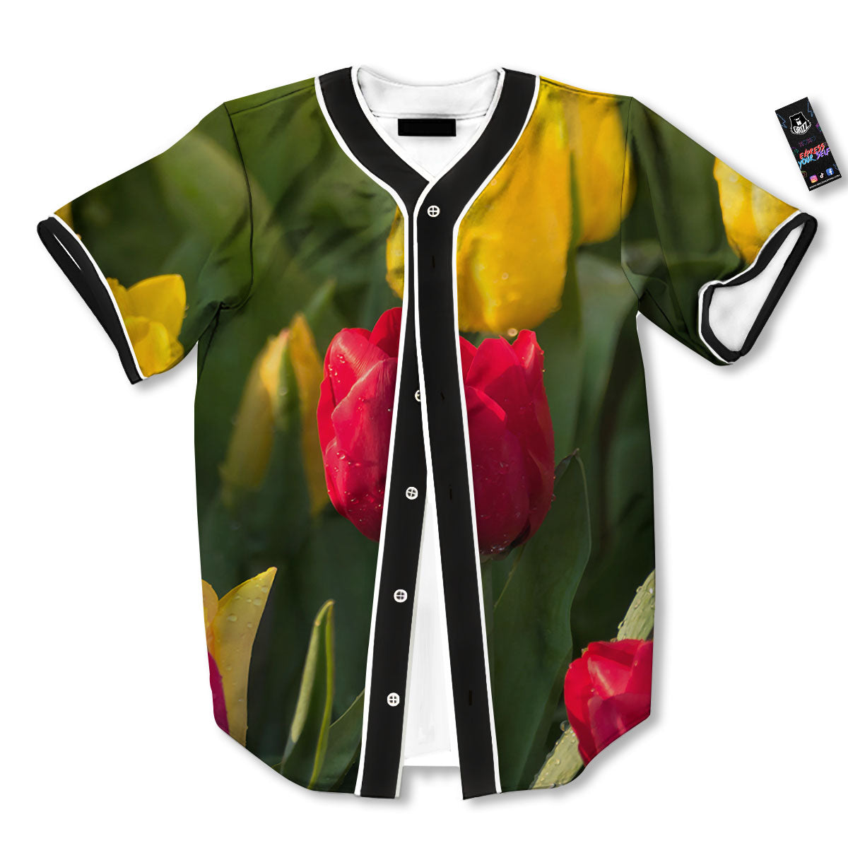Tulip Yellow And Red Print Baseball Jersey-grizzshop