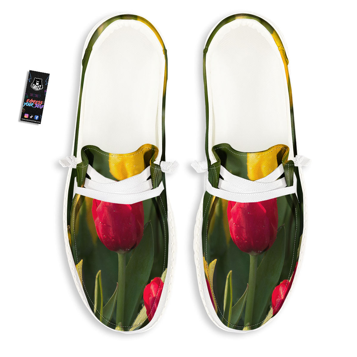 Tulip Yellow And Red Print Black Loafers-grizzshop