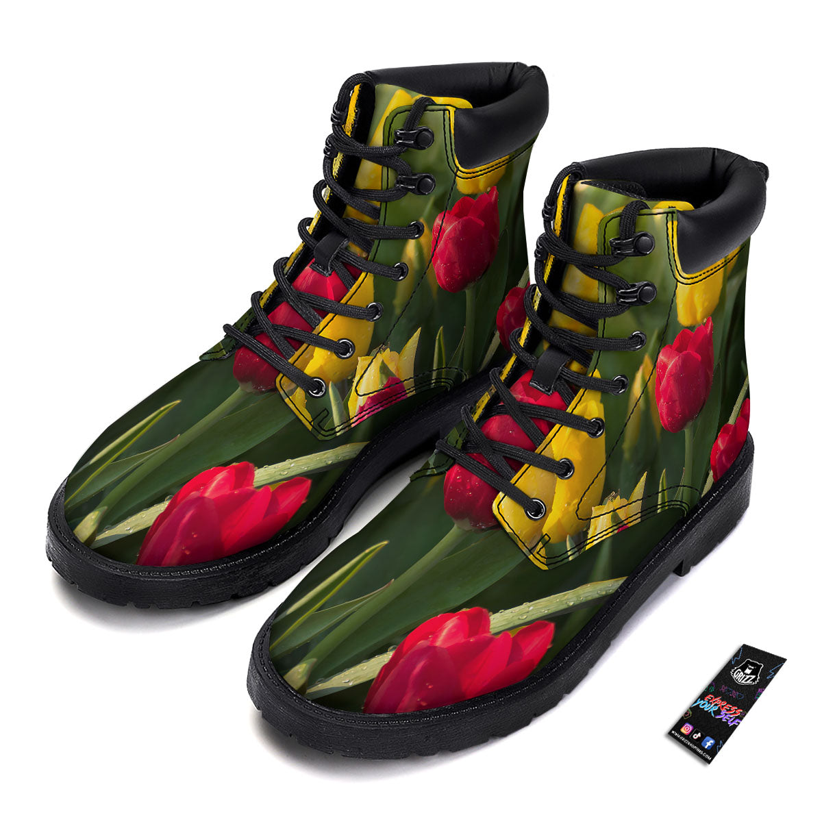 Tulip Yellow And Red Print Boots-grizzshop