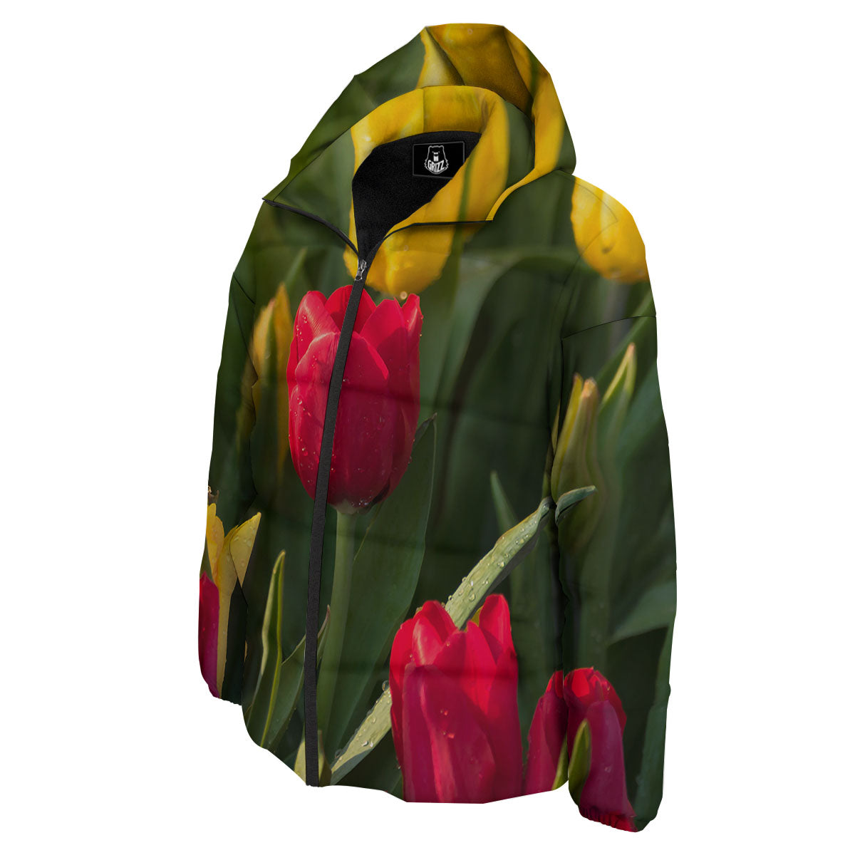 Tulip Yellow And Red Print Down Jacket-grizzshop