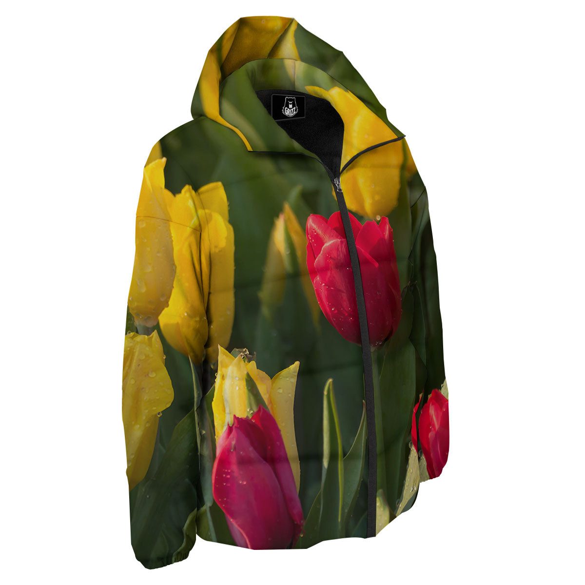 Tulip Yellow And Red Print Down Jacket-grizzshop
