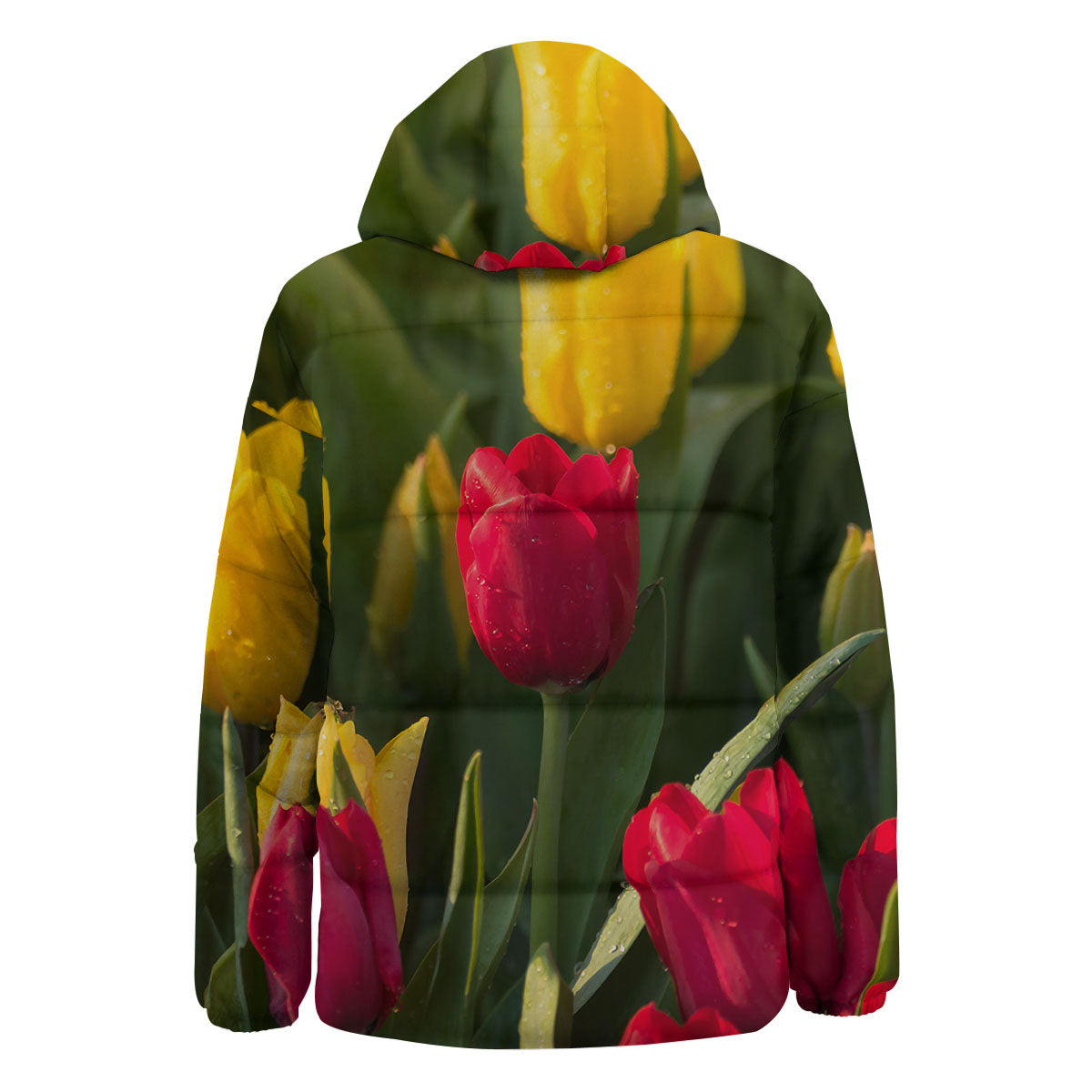 Tulip Yellow And Red Print Down Jacket-grizzshop