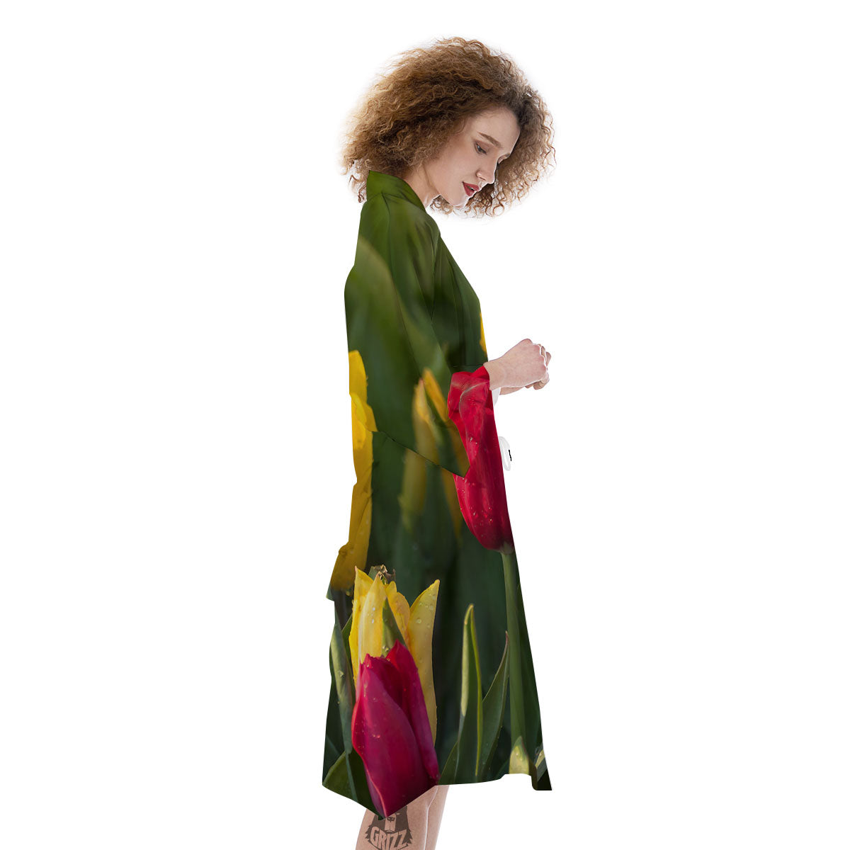Tulip Yellow And Red Print Kimono-grizzshop