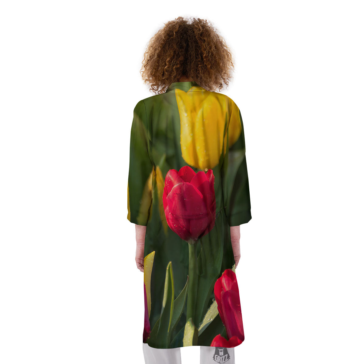Tulip Yellow And Red Print Kimono-grizzshop