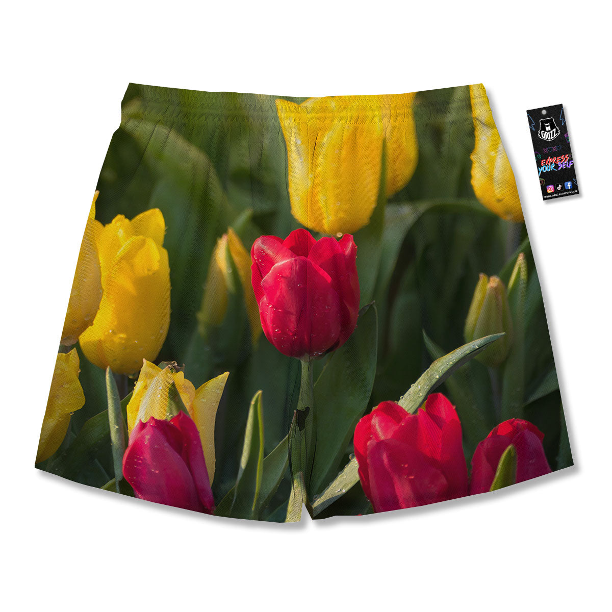 Tulip Yellow And Red Print Men's Running Shorts-grizzshop