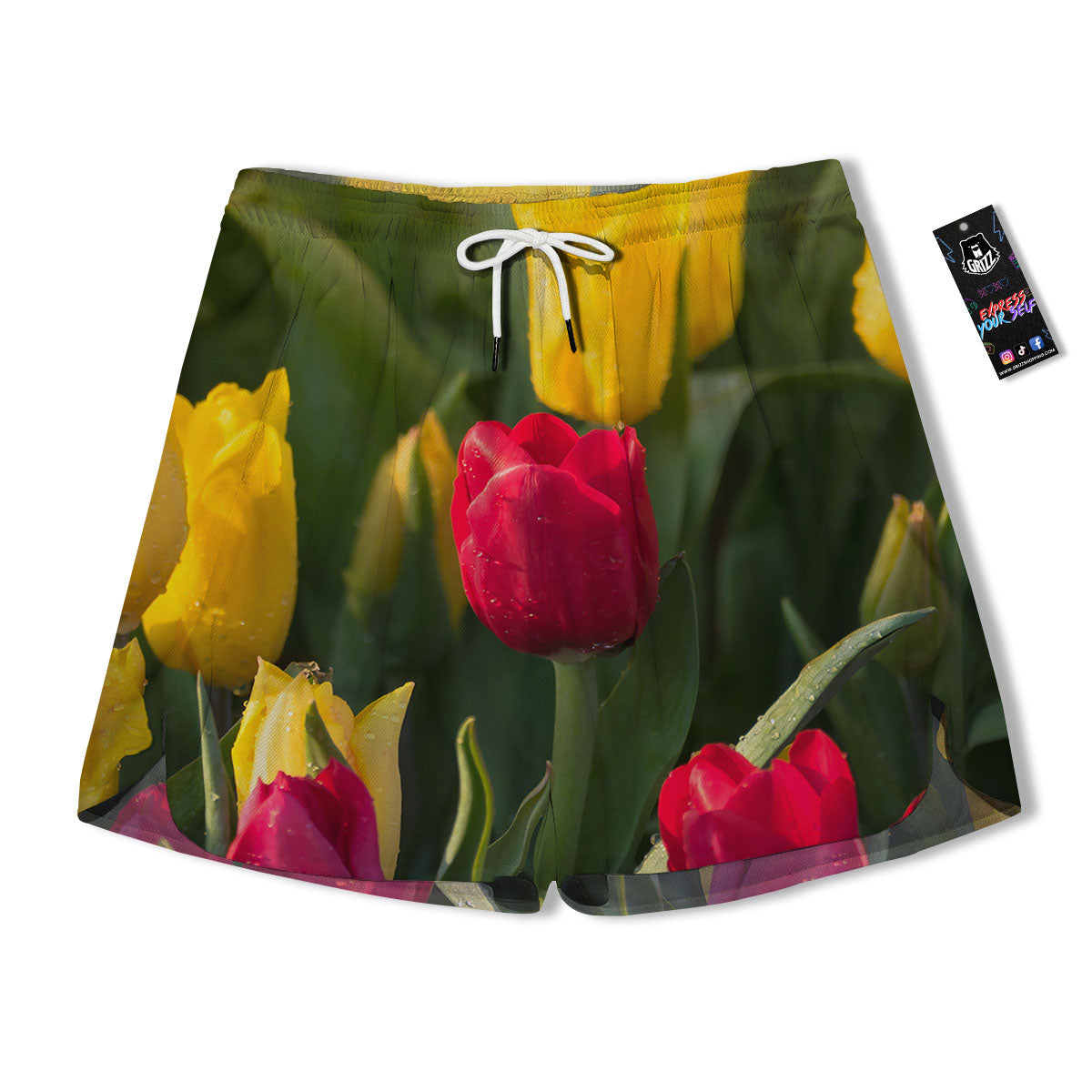 Tulip Yellow And Red Print Men's Running Shorts-grizzshop