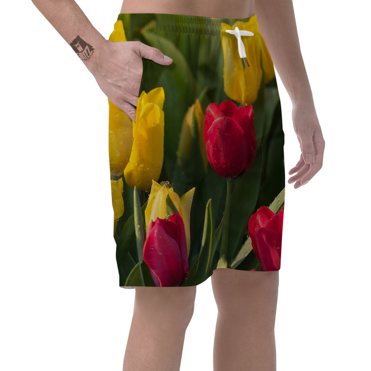 Tulip Yellow And Red Print Men's Shorts-grizzshop