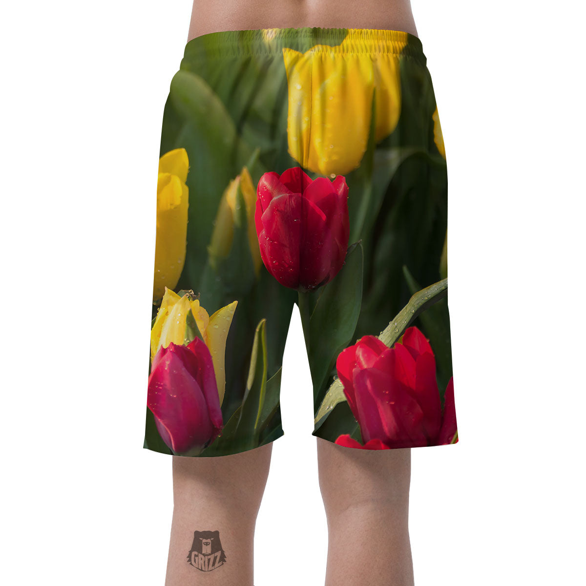 Tulip Yellow And Red Print Men's Shorts-grizzshop