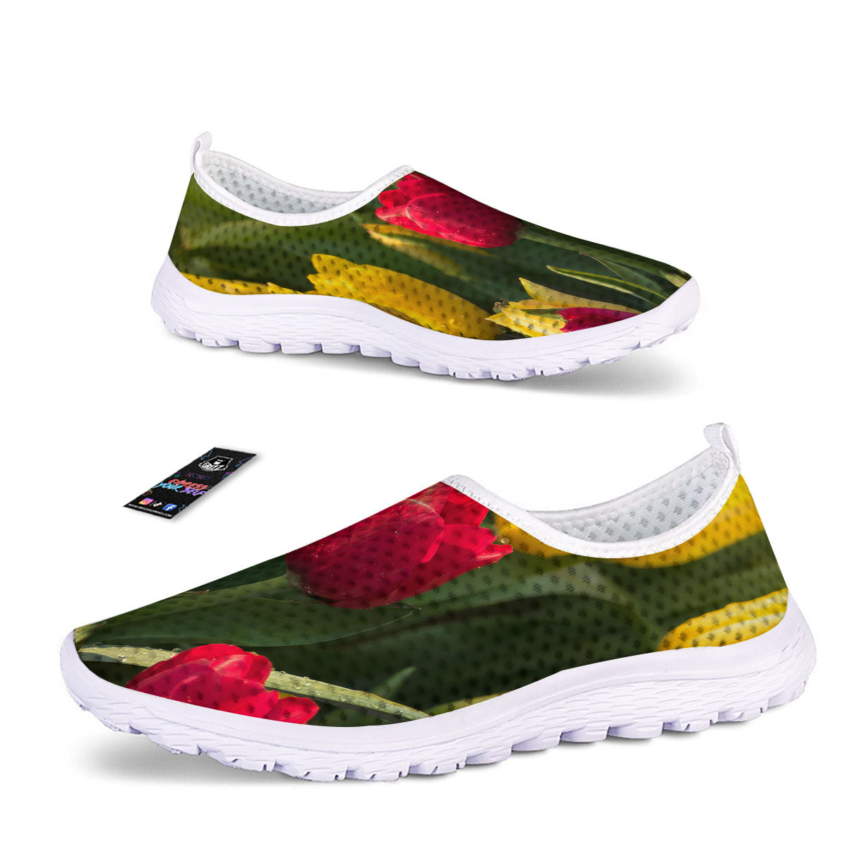 Tulip Yellow And Red Print Nurse Shoes-grizzshop