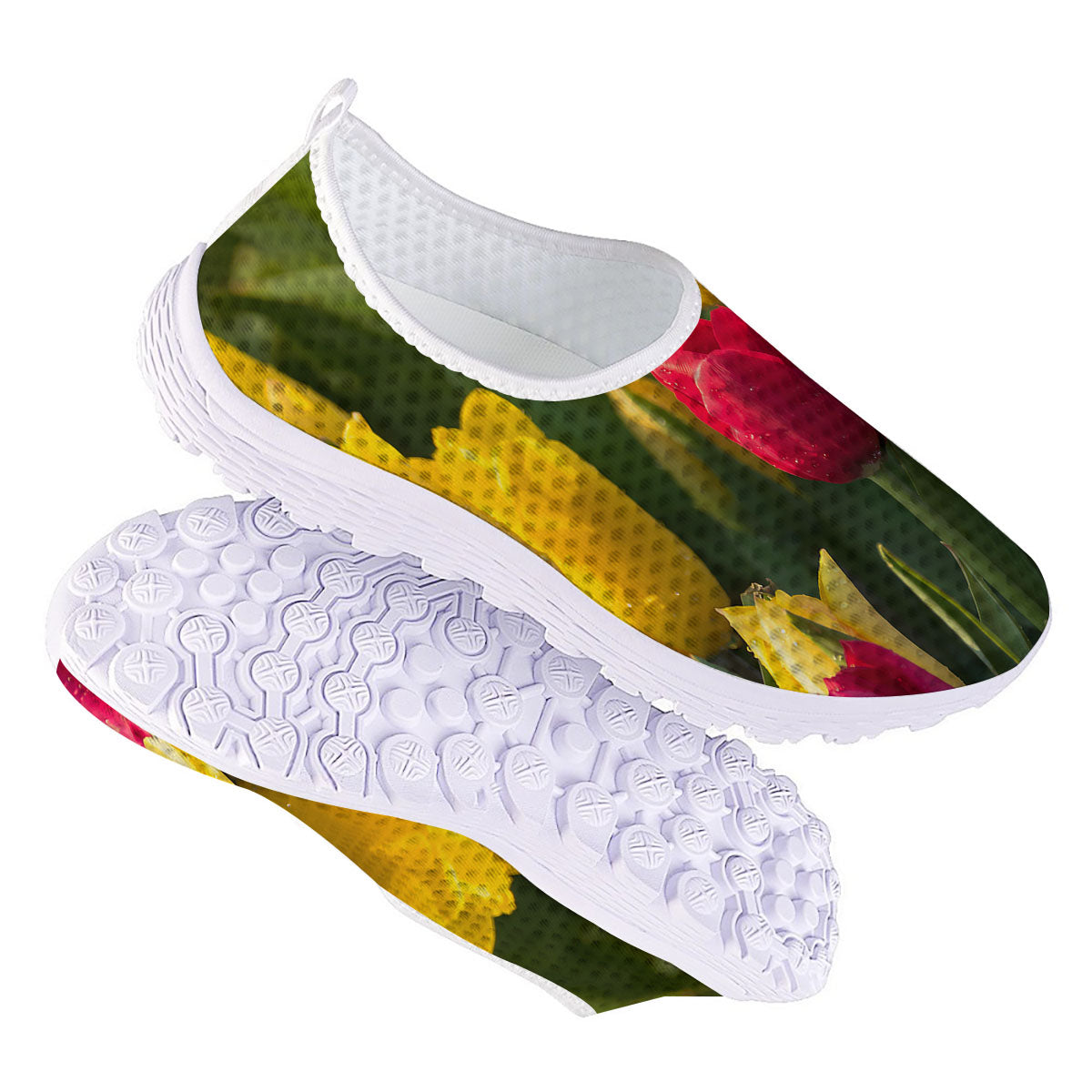 Tulip Yellow And Red Print Nurse Shoes-grizzshop