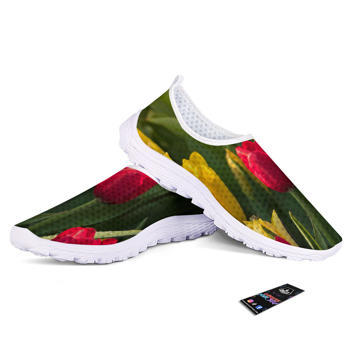 Tulip Yellow And Red Print Nurse Shoes-grizzshop