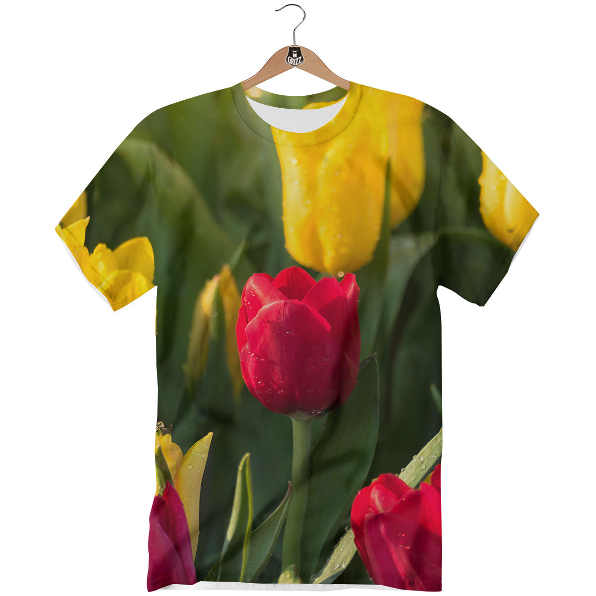 Tulip Yellow And Red Print T-Shirt-grizzshop