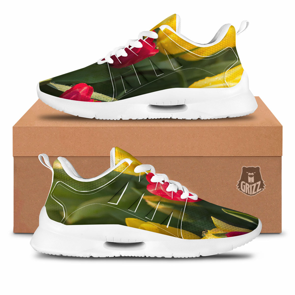 Tulip Yellow And Red Print Tennis Shoes-grizzshop