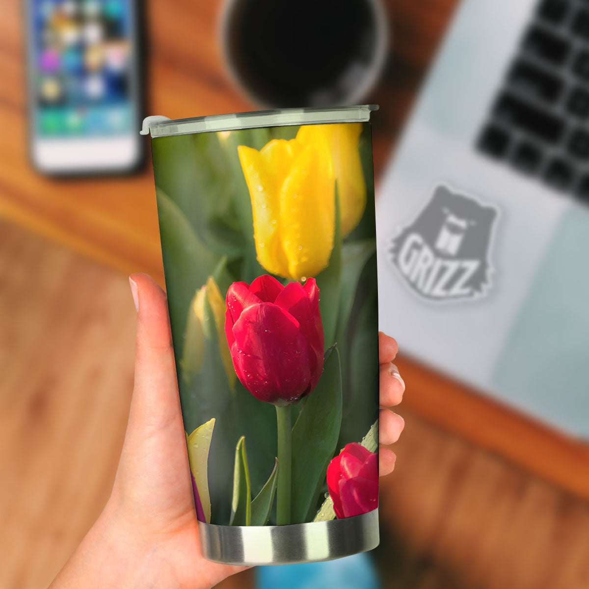 Tulip Yellow And Red Print Tumbler-grizzshop