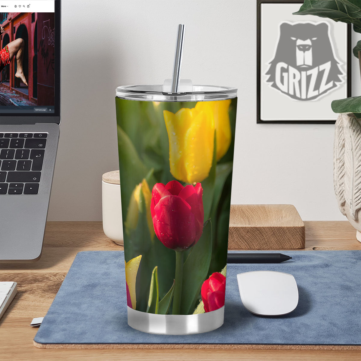 Tulip Yellow And Red Print Tumbler-grizzshop