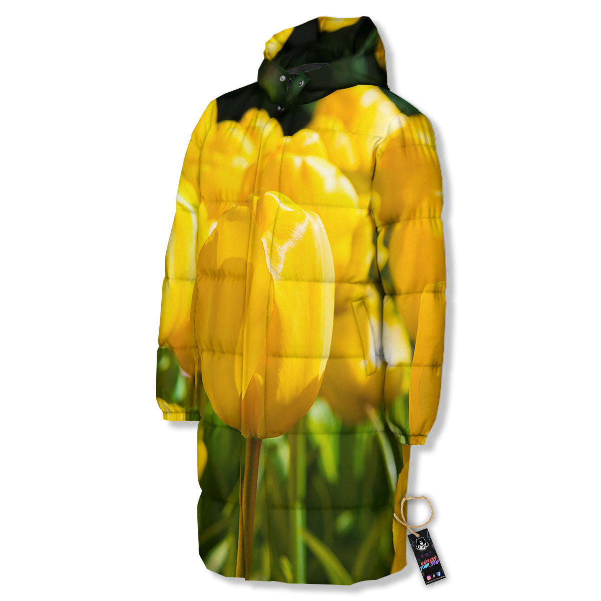 Tulip Yellow Print Long Down Jacket-grizzshop