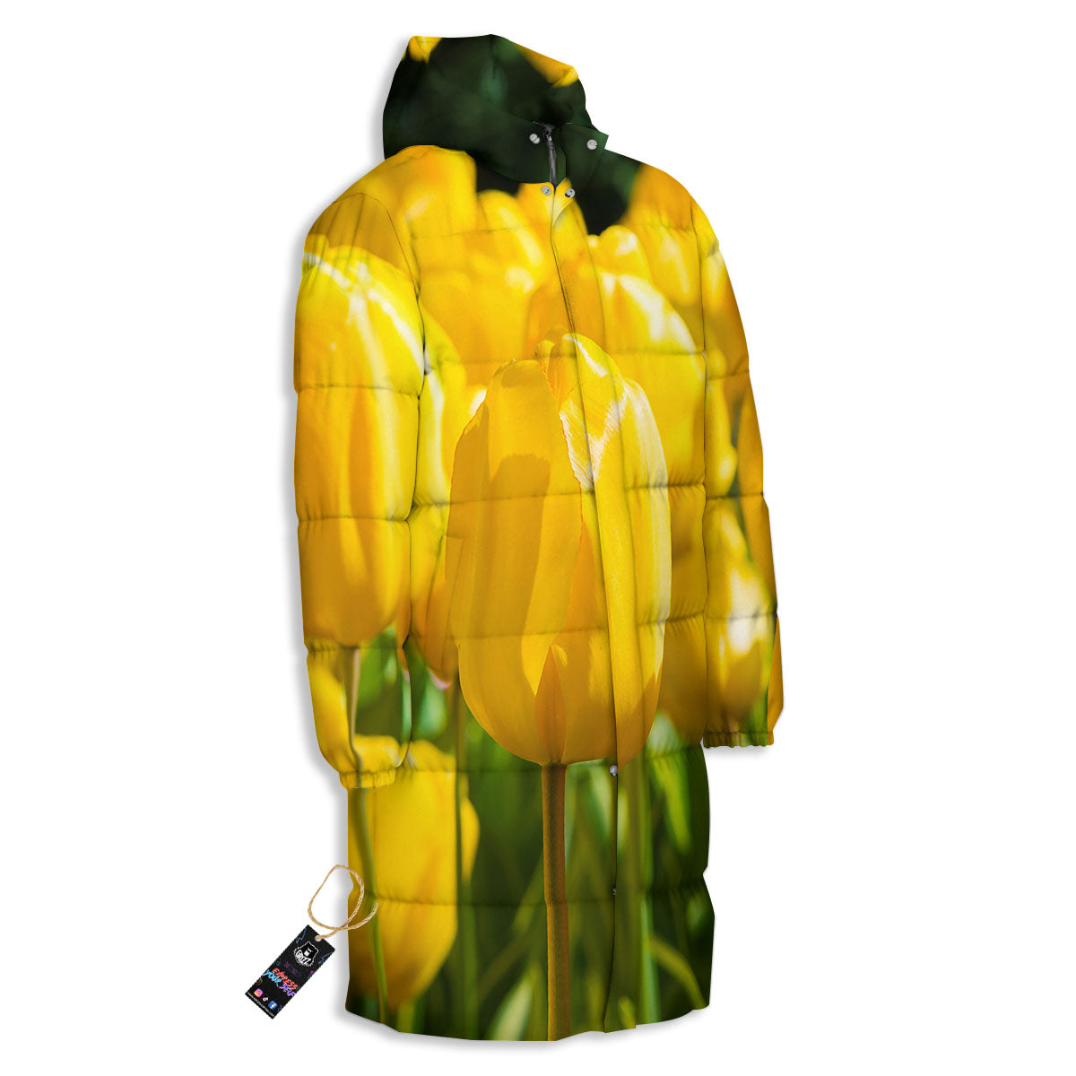 Tulip Yellow Print Long Down Jacket-grizzshop