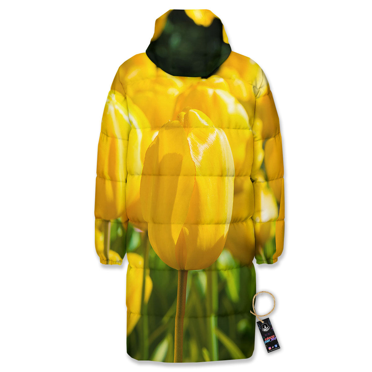 Tulip Yellow Print Long Down Jacket-grizzshop
