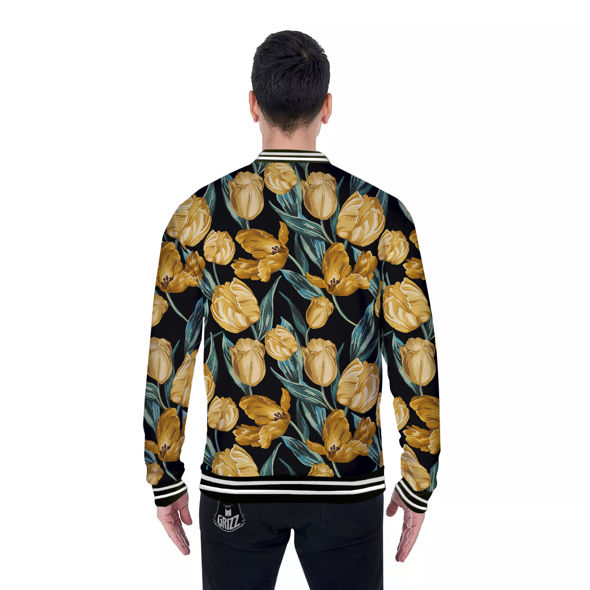 Tulip Yellow Print Pattern Baseball Jacket-grizzshop