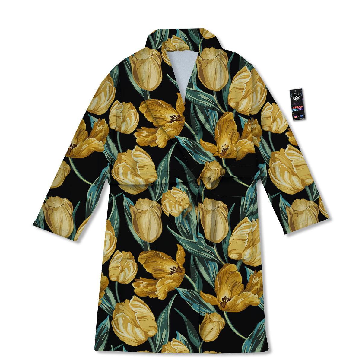 Tulip Yellow Print Pattern Bathrobe-grizzshop
