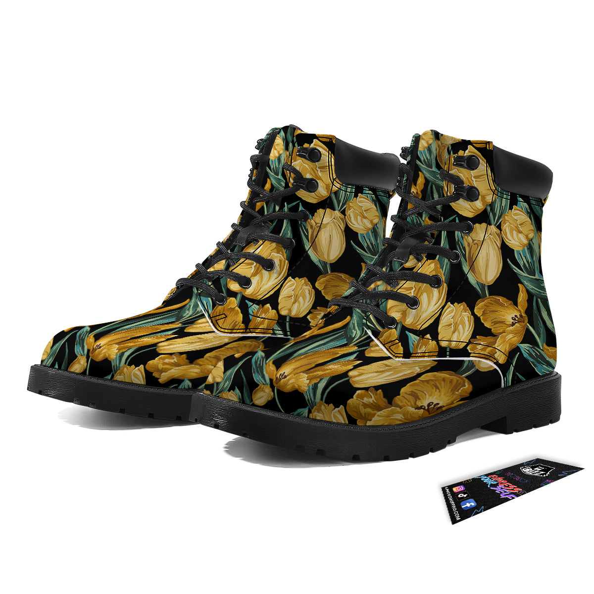 Tulip Yellow Print Pattern Boots-grizzshop