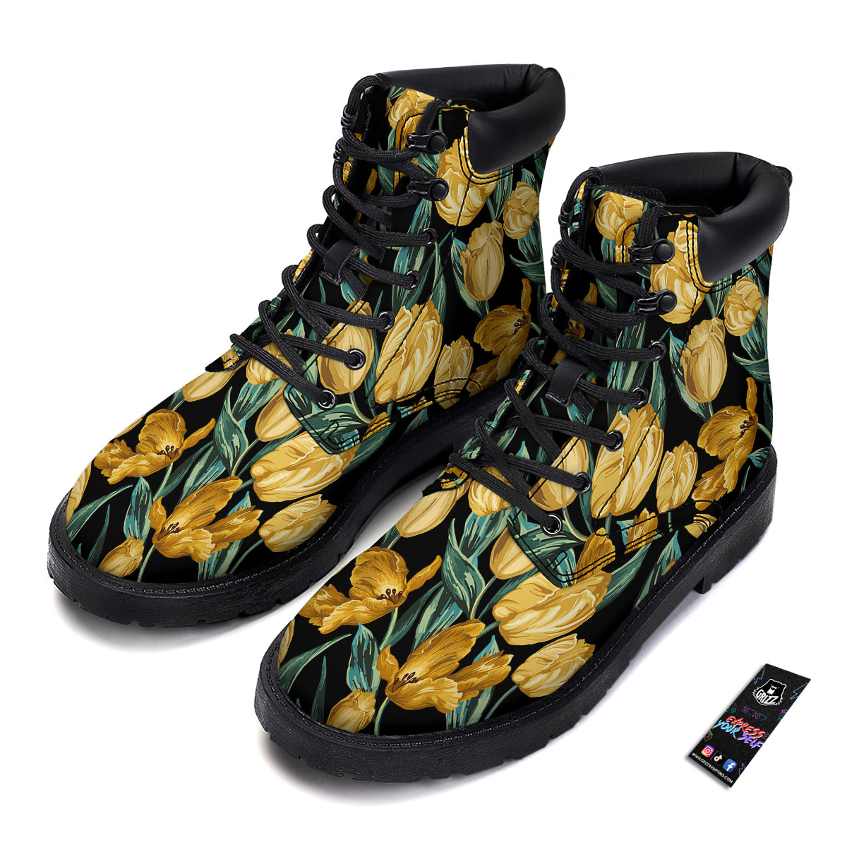 Tulip Yellow Print Pattern Boots-grizzshop
