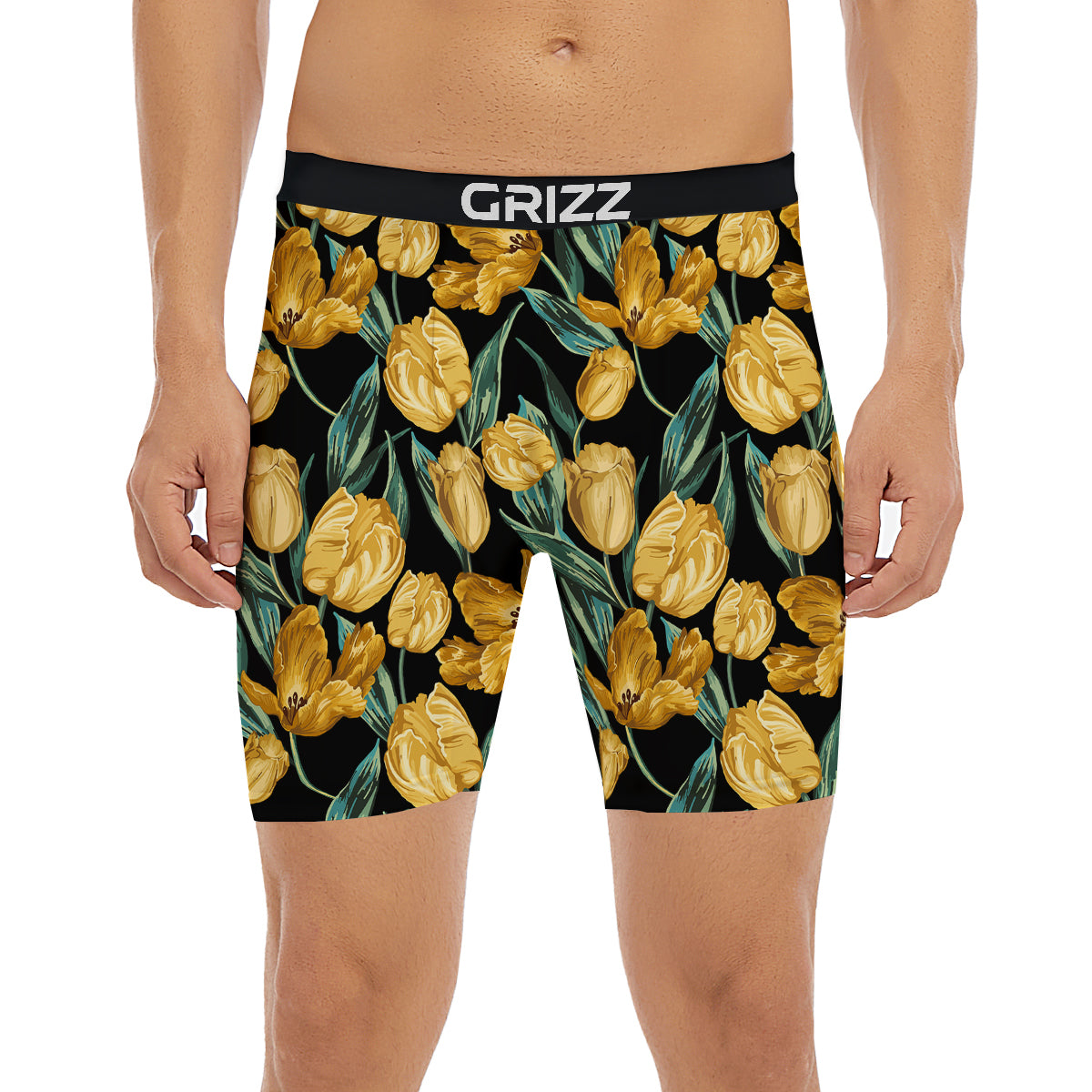 Tulip Yellow Print Pattern Boxer Briefs-grizzshop