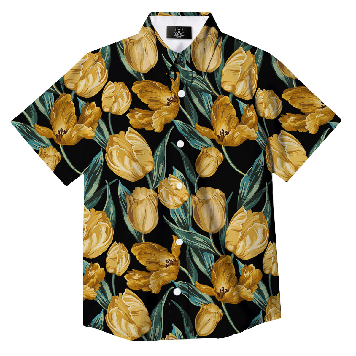 Tulip Yellow Print Pattern Button Up Shirt-grizzshop