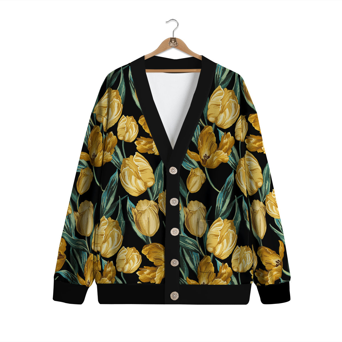 Tulip Yellow Print Pattern Cardigan-grizzshop
