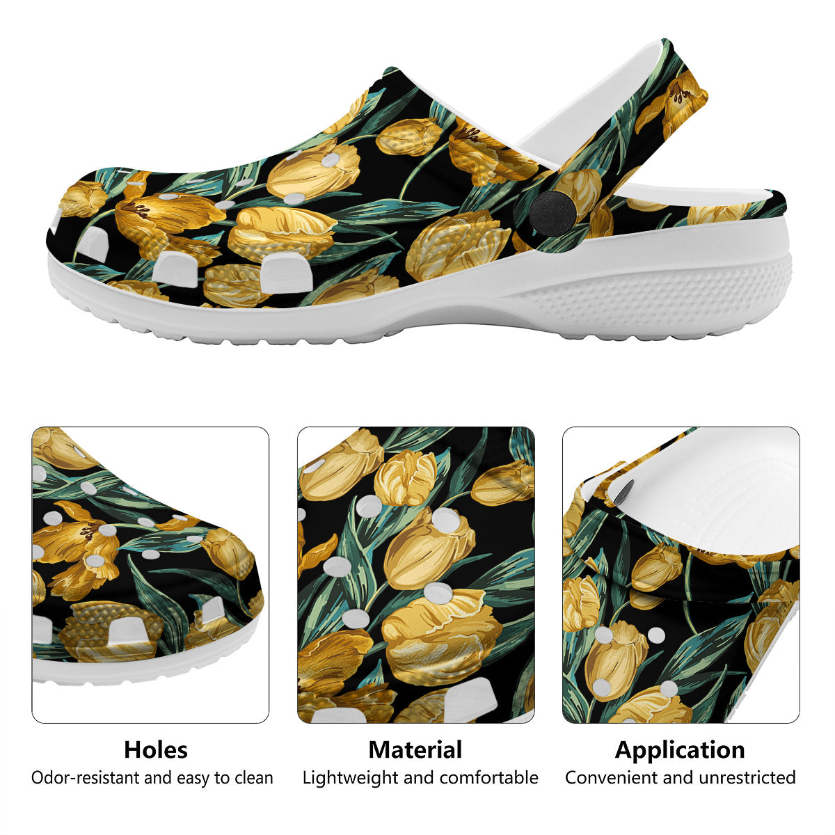 Tulip Yellow Print Pattern Clog-grizzshop