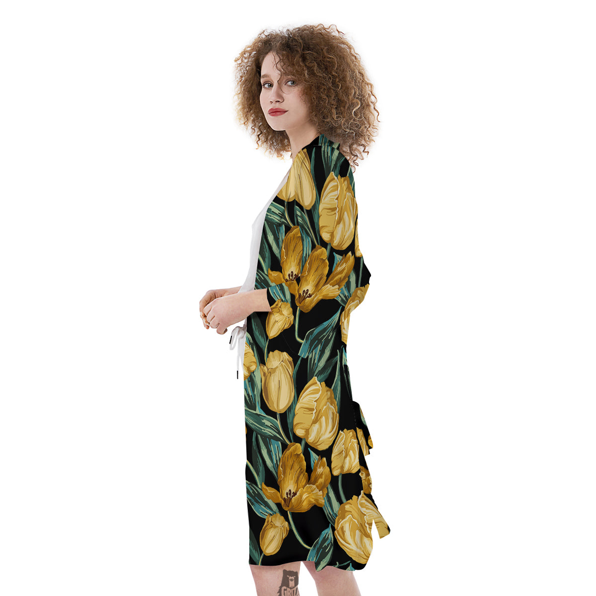 Tulip Yellow Print Pattern Kimono-grizzshop