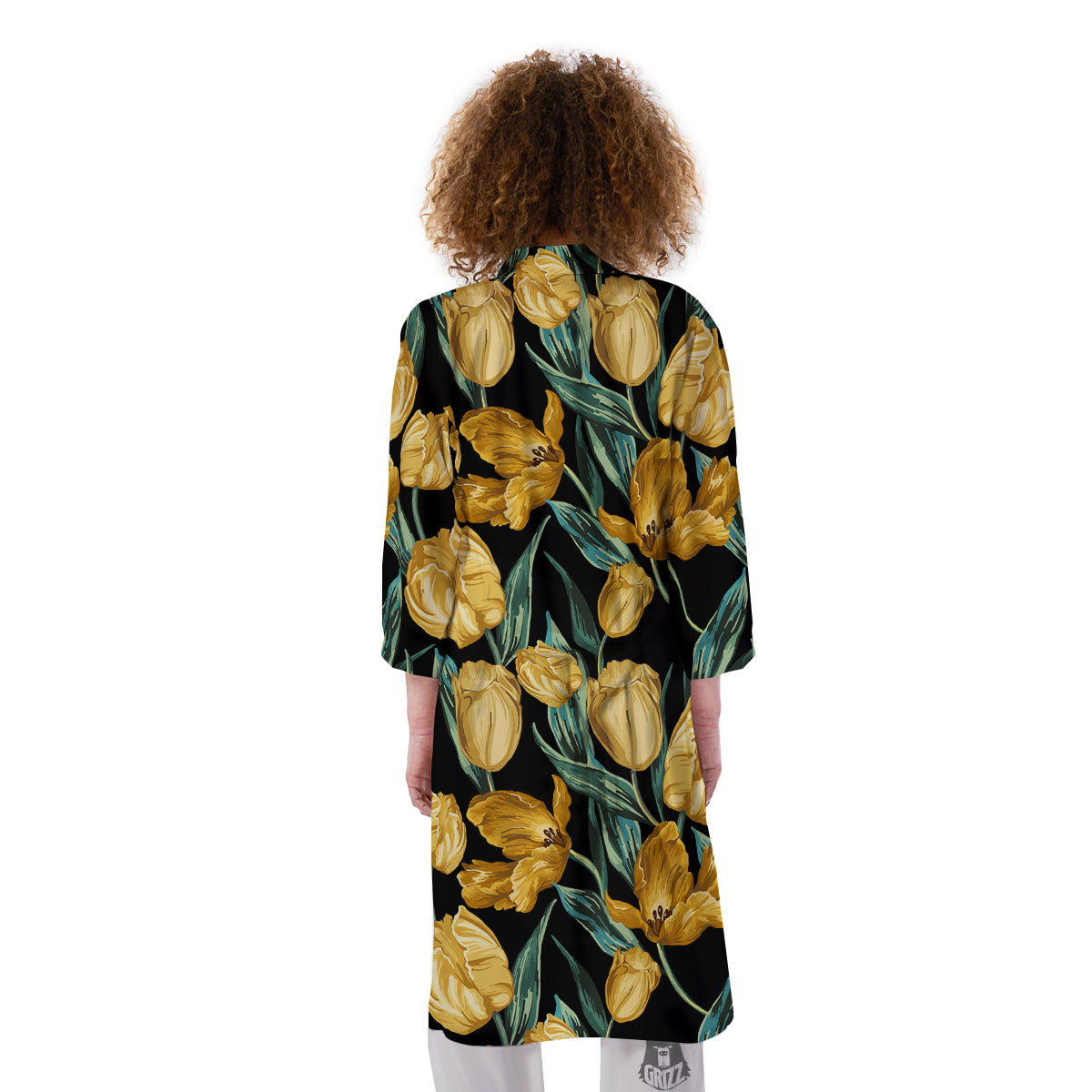Tulip Yellow Print Pattern Kimono-grizzshop