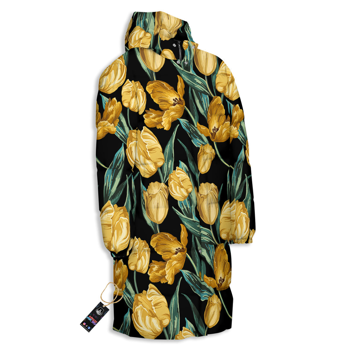Tulip Yellow Print Pattern Long Down Jacket-grizzshop