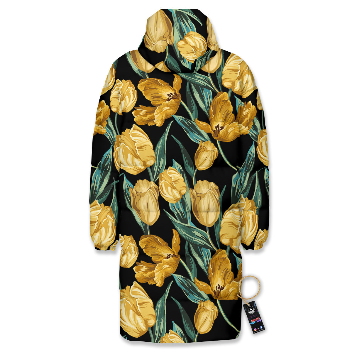 Tulip Yellow Print Pattern Long Down Jacket-grizzshop