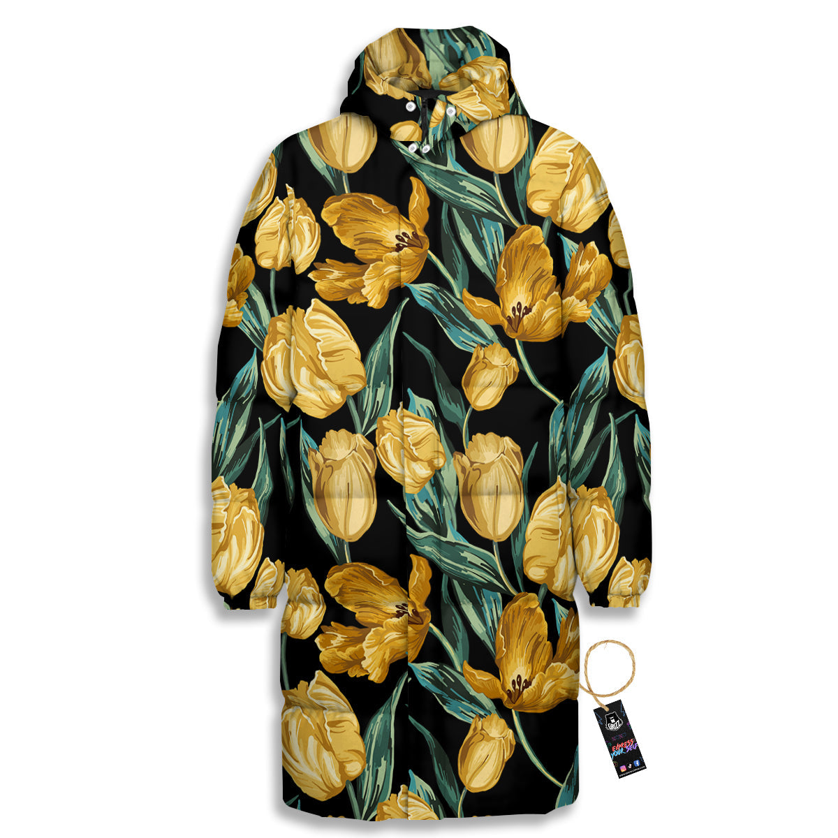 Tulip Yellow Print Pattern Long Down Jacket-grizzshop