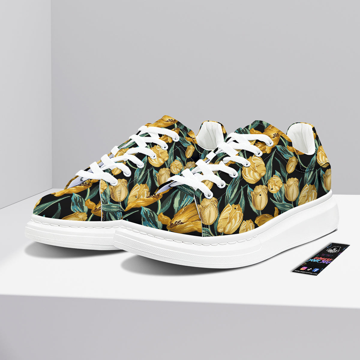 Tulip Yellow Print Pattern Platform Shoes-grizzshop