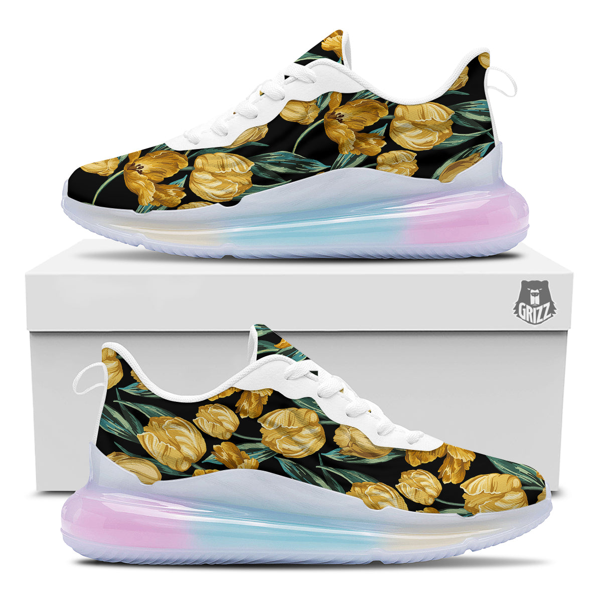 Tulip Yellow Print Pattern Running Sneakers-grizzshop