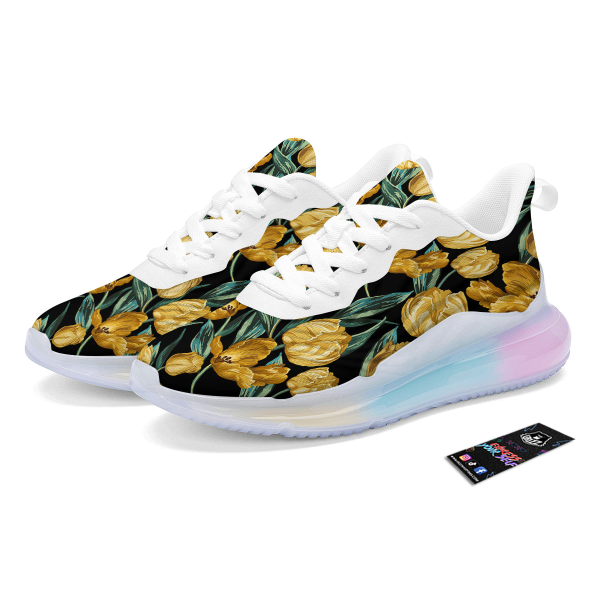 Tulip Yellow Print Pattern Running Sneakers-grizzshop