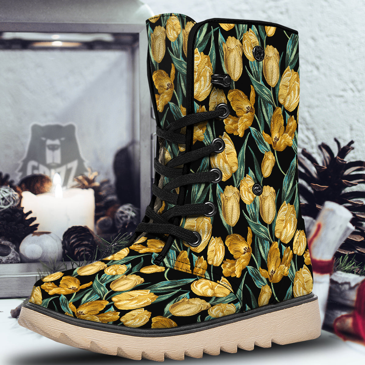 Tulip Yellow Print Pattern Snow Boots-grizzshop