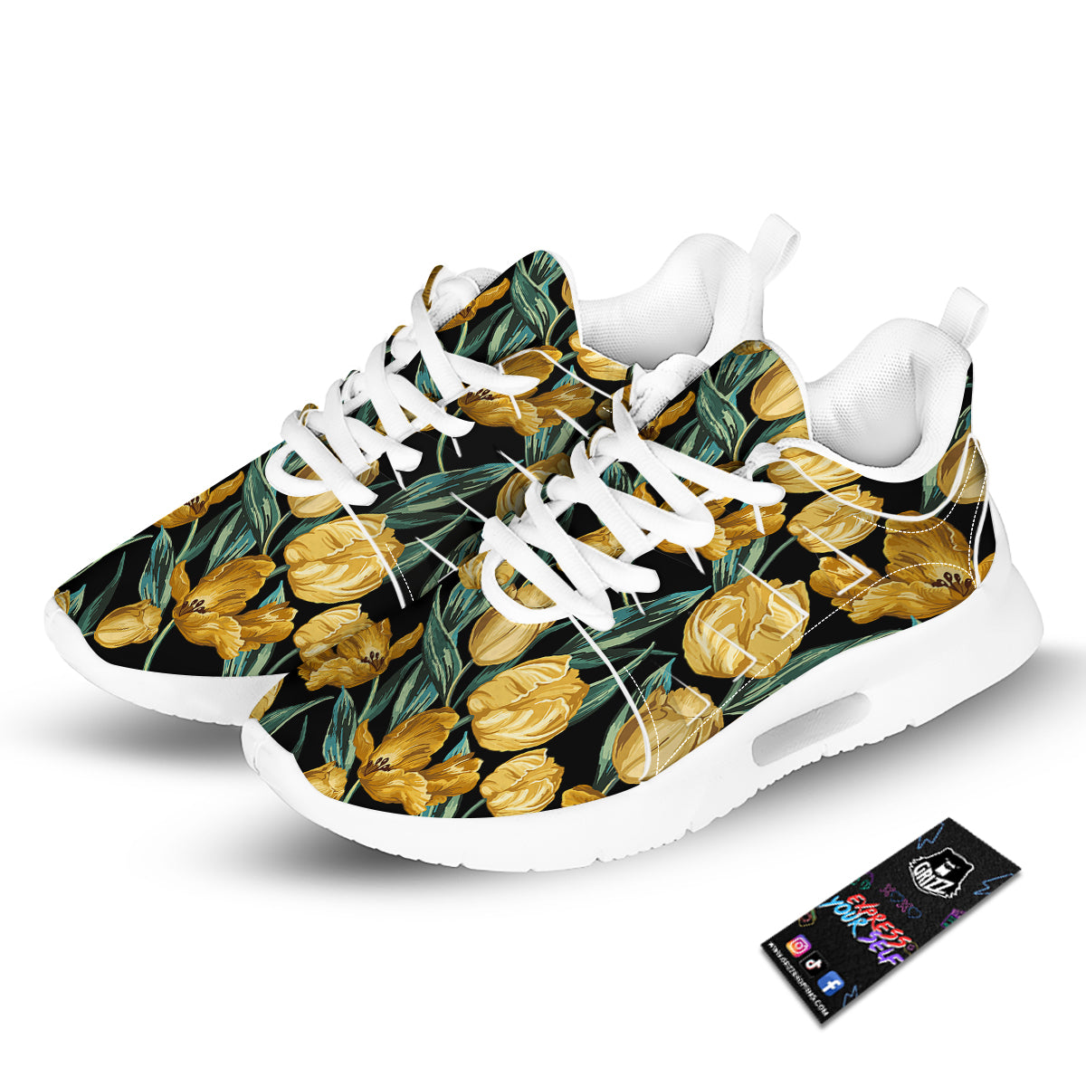 Tulip Yellow Print Pattern Tennis Shoes-grizzshop