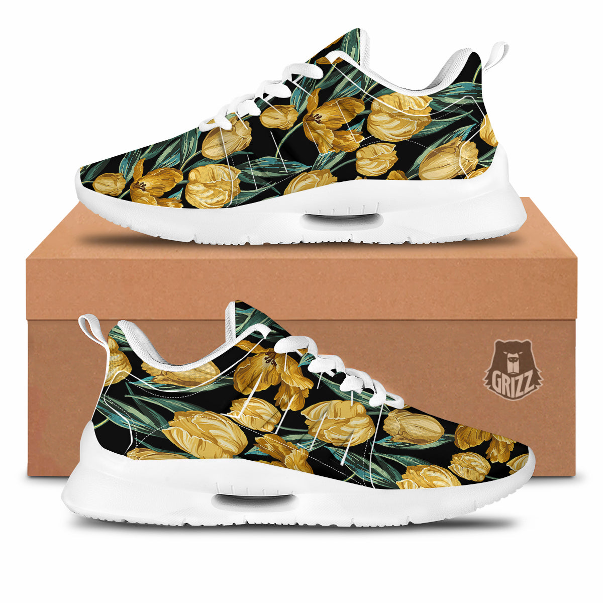 Tulip Yellow Print Pattern Tennis Shoes-grizzshop