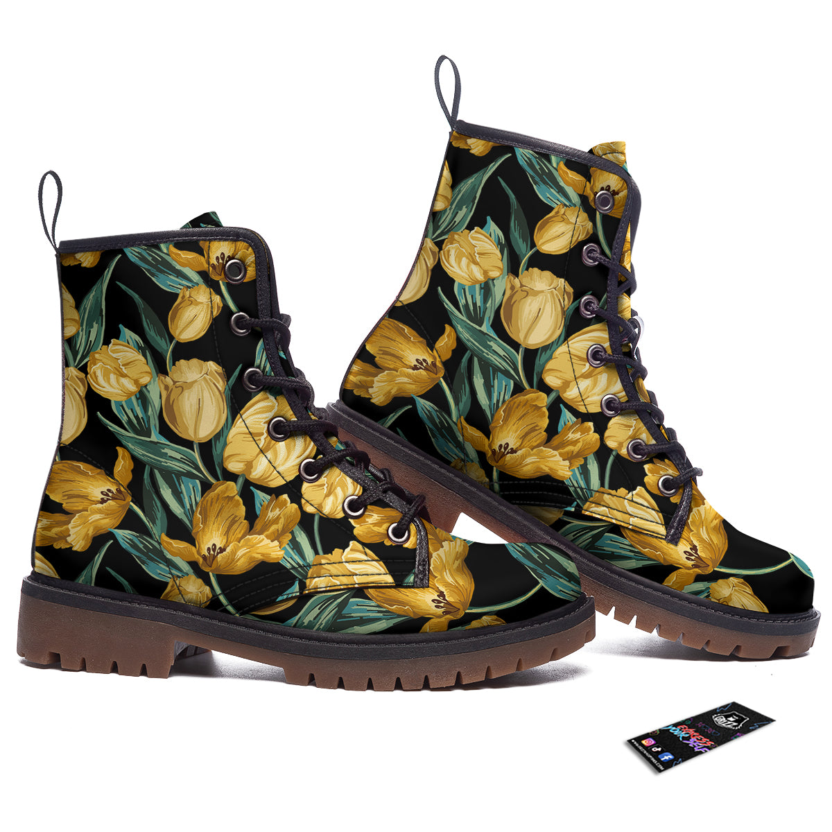 Tulip Yellow Print Pattern Work Boots-grizzshop