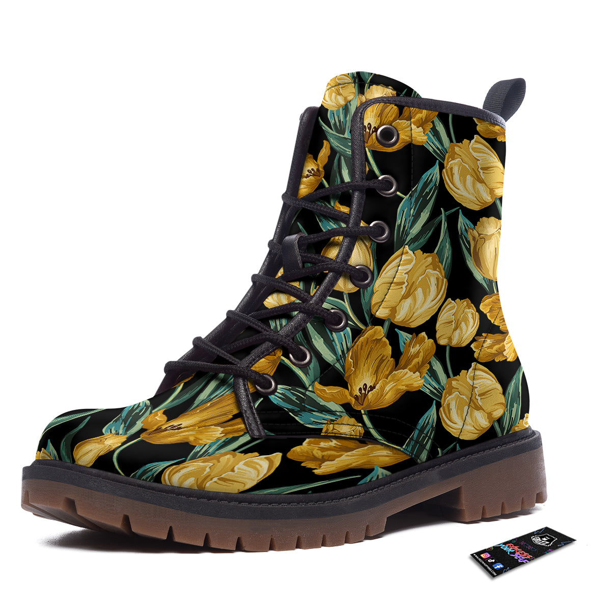 Tulip Yellow Print Pattern Work Boots-grizzshop