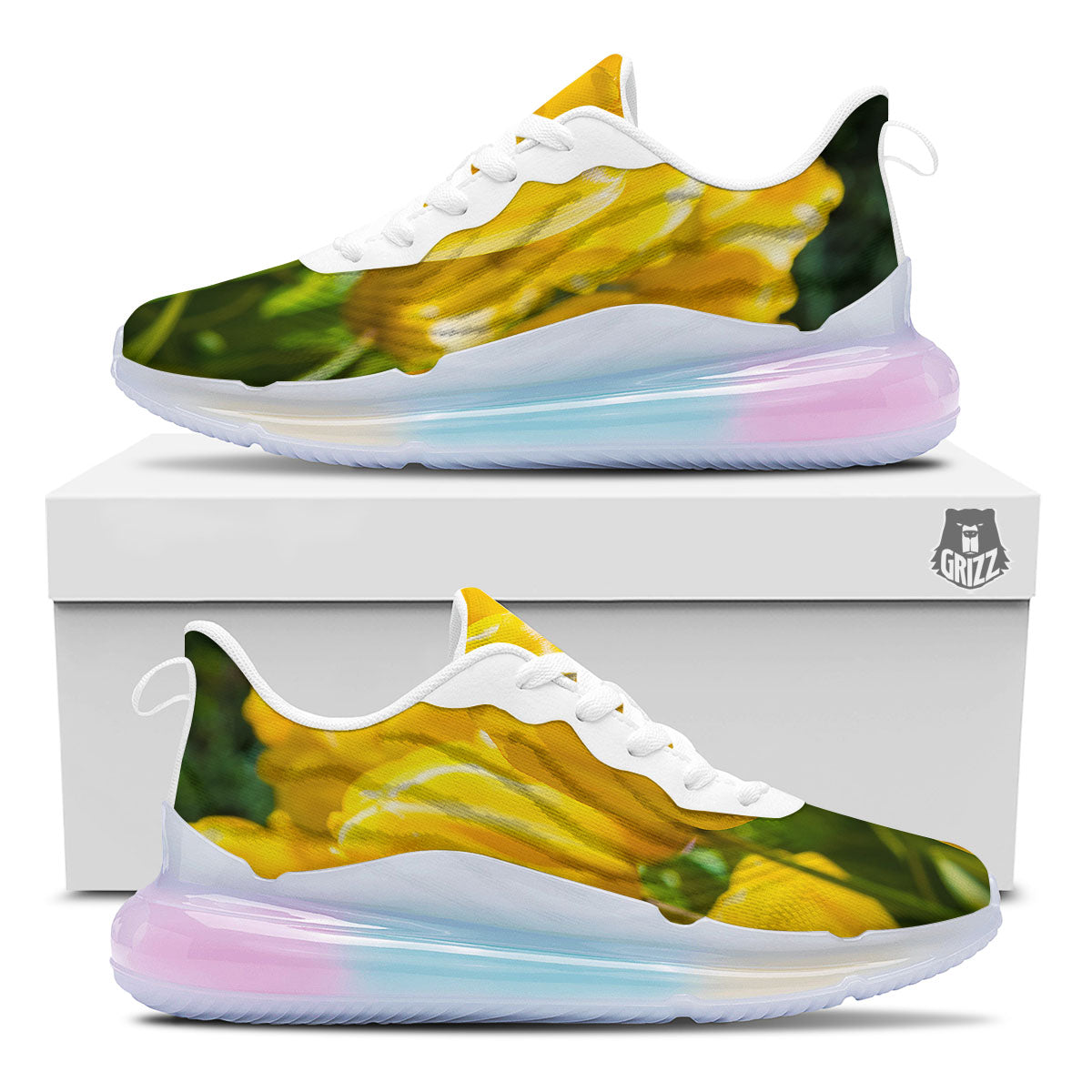 Tulip Yellow Print Running Sneakers-grizzshop