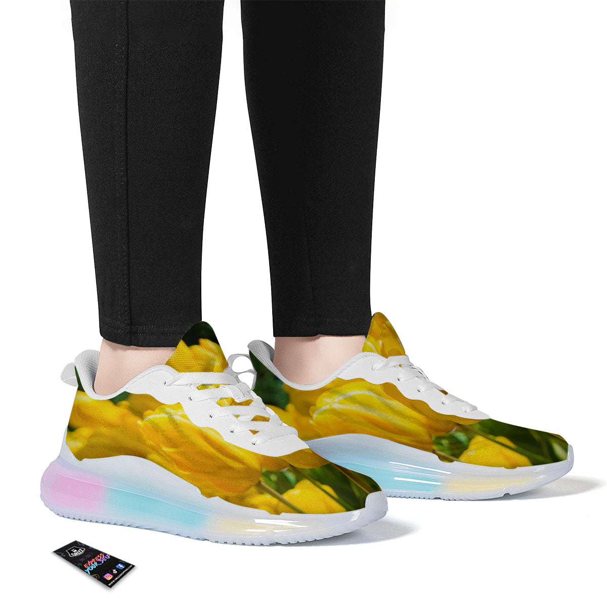 Tulip Yellow Print Running Sneakers-grizzshop