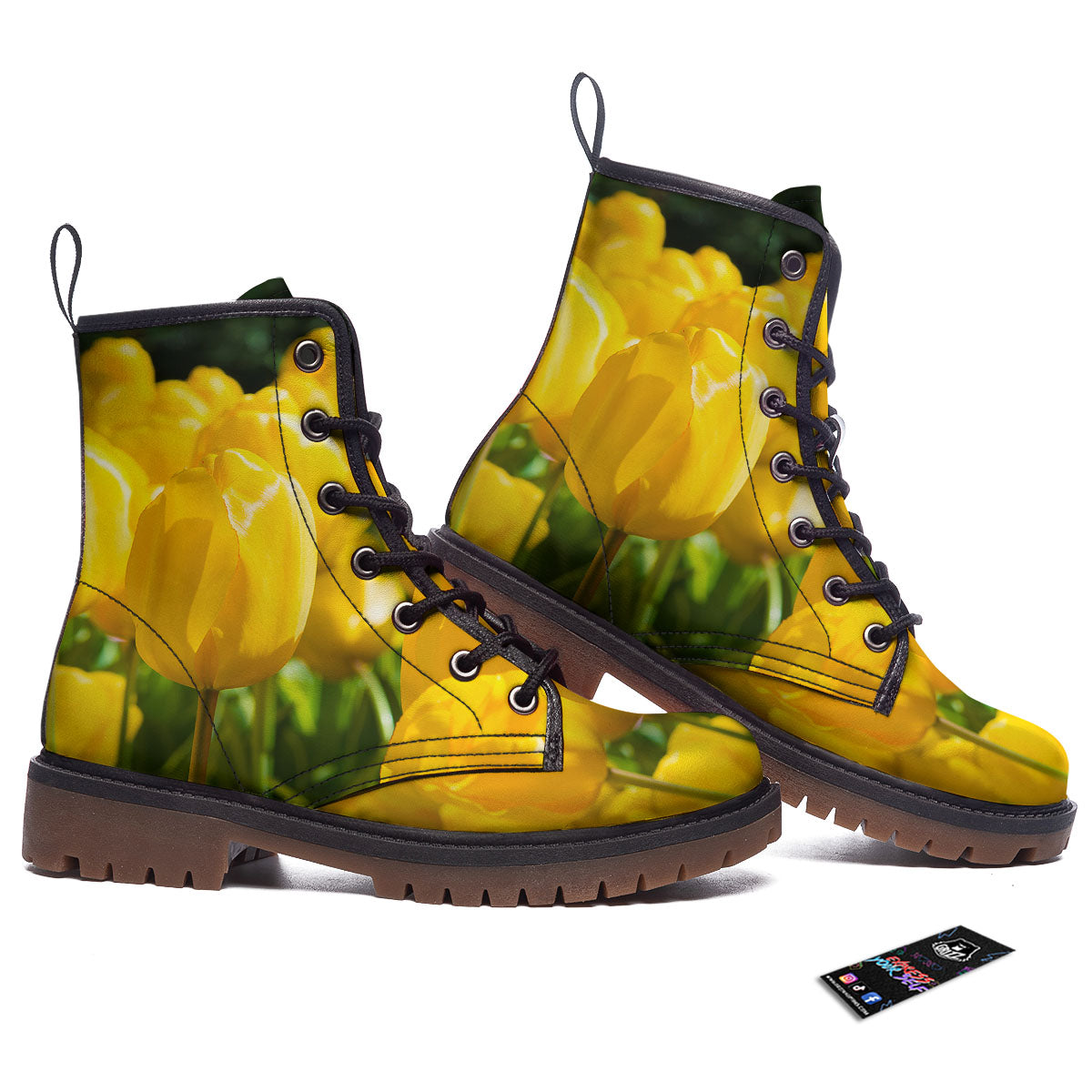Tulip Yellow Print Work Boots-grizzshop