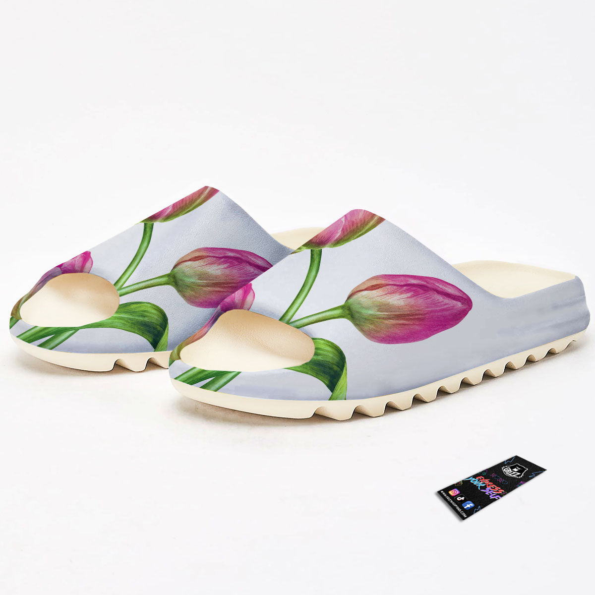 Tulip Flower Pink Watercolor Print Sandals-grizzshop