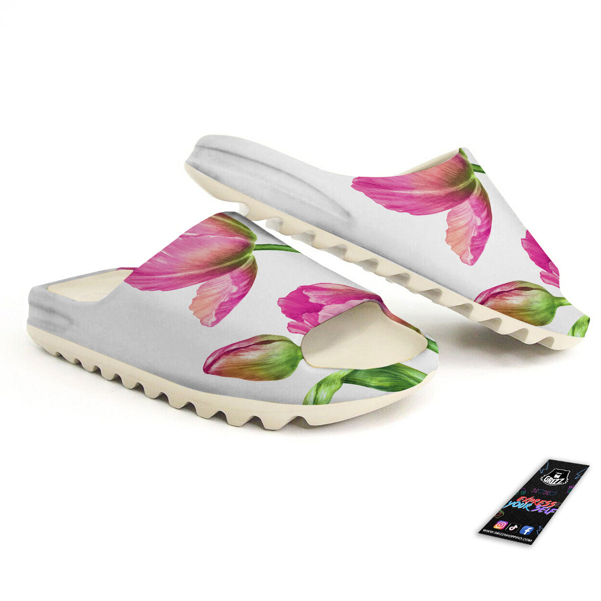 Tulip Flower Pink Watercolor Print Sandals-grizzshop