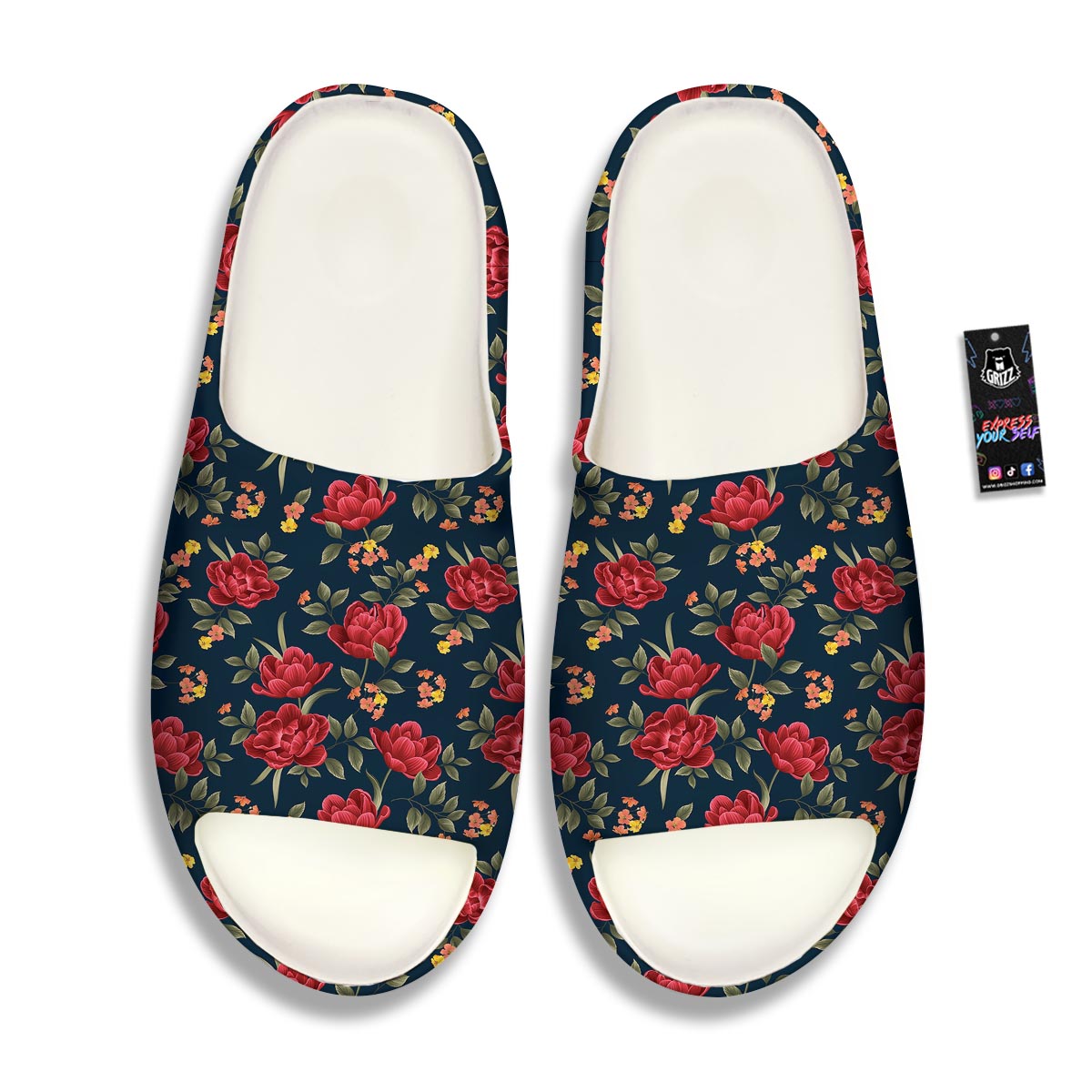 Tulip Red Print Pattern Sandals-grizzshop
